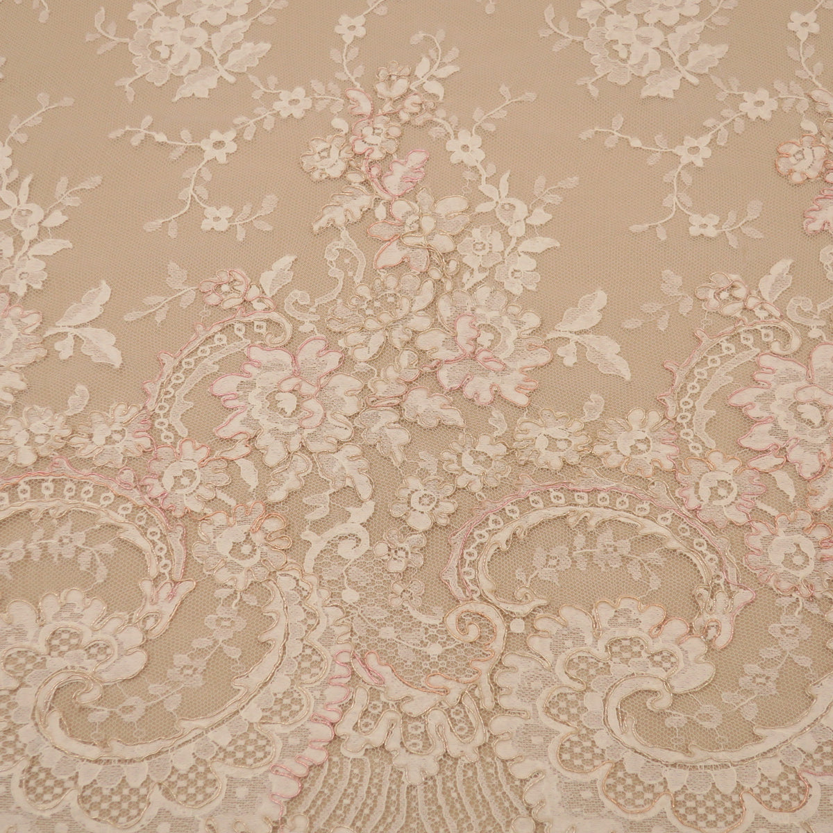 Ivory with Gold Corded Floral Antique Embroidered Lace | Rex Fabrics