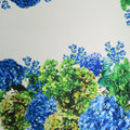 Blue and Green Floral on White Printed Polyester Mikado Fabric - Rex Fabrics