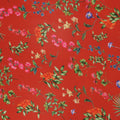 Multicolor Flowers on Red Background Polyester Chiffon Fabric - Rex Fabrics