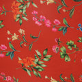 Multicolor Flowers on Red Background Polyester Chiffon Fabric - Rex Fabrics