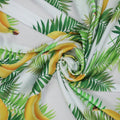 Bananas and Leaves on White Background Polyester Charmeuse Fabric - Rex Fabrics
