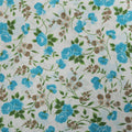 Blue Flowers on White Background Printed Cotton Blended Broadcloth - Rex Fabrics