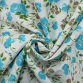 Blue Flowers on White Background Printed Cotton Blended Broadcloth - Rex Fabrics