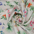 Multicolor Flowers on White Background Charmeuse Polyester Fabric - Rex Fabrics
