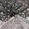 Black Glitter Organza with Silver Abstract Butterflies Embroidered Fabric - Rex Fabrics