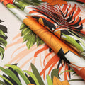 Orange Floral on White Printed Polyester Mikado Fabric - Rex Fabrics