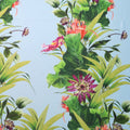Green Floral on Blue Printed Polyester Mikado Fabric - Rex Fabrics