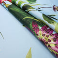Green Floral on Blue Printed Polyester Mikado Fabric - Rex Fabrics
