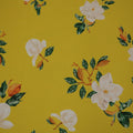 White Flowers on Yellow Background Charmeuse Polyester Fabric - Rex Fabrics