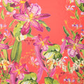 Fuchsia Floral on Coral Printed Polyester Mikado Fabric - Rex Fabrics