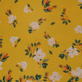 White Flowers on Yellow Background Polyester Chiffon Fabric - Rex Fabrics