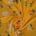 White Flowers on Yellow Background Polyester Chiffon Fabric - Rex Fabrics