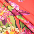 Fuchsia Floral on Coral Printed Polyester Mikado Fabric - Rex Fabrics