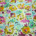 Multicolored Florals on White Background Printed Silk Charmeuse Fabric - Rex Fabrics