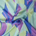Purple Ivory and Light Blue Tones Abstract Printed Silk Charmeuse Fabric - Rex Fabrics