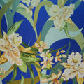 Ivory Flowers on Blue Multicolor Printed Silk Charmeuse Fabric - Rex Fabrics