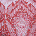 Red Feathered Sequined Embroidered Tulle Fabric - Rex Fabrics
