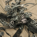 Black Tulle with Silver 3D Floral Design Embroidered  Fabric - Rex Fabrics
