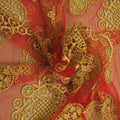 Red Tulle with Gold Floral Design Embroidered  Fabric - Rex Fabrics