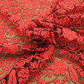 Black Tulle with Coral Floral Design Embroidered Fabric - Rex Fabrics