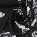 Black Abstract Floral with White Paisleys Textured Brocade Fabric - Rex Fabrics