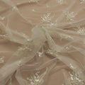 White Tulle with White and Mint Floral Design Embroidered Fabric - Rex Fabrics