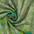 Green Floral on Gray Background Brocade Fabric - Rex Fabrics