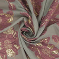 Lilac and Gold Floral on a Gray Background Textured Brocade Fabric - Rex Fabrics