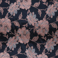 Pink and Silver Florals on Navy Background Brocade Fabric - Rex Fabrics