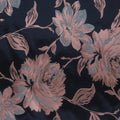 Pink and Silver Florals on Navy Background Brocade Fabric - Rex Fabrics