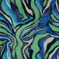 Silver Green and Blue on a Black Background Abstract Textured Brocade Fabric - Rex Fabrics