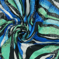 Silver Green and Blue on a Black Background Abstract Textured Brocade Fabric - Rex Fabrics