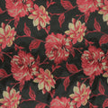 Red and Gold Florals on a Black Background Lurex Brocade Fabric - Rex Fabrics