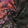 Bronze and Purple Flowers on Black Background Brocade Fabric - Rex Fabrics