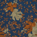 Ivory and Bronze Flowers on Blue Background Brocade Fabric - Rex Fabrics