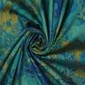 Citron Green and Teal Splatters on Blue Background Brocade Fabric - Rex Fabrics