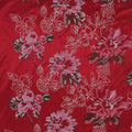 Ivory and Light Pink Embroidered on a Peau De Soie Crimson Red Brocade Fabric - Rex Fabrics