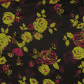 Mustard and Wine Florals on Black Background Textured Brocade Fabric - Rex Fabrics