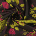 Mustard and Wine Florals on Black Background Textured Brocade Fabric - Rex Fabrics