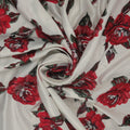 Red and Green Floral on a White Background Textured Brocade Fabric - Rex Fabrics