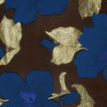 Blue and Gold Floral Lurex on a Black Background Textured Brocade Fabric - Rex Fabrics