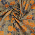Orange and Navy Floral on Taupe Abstract Textured Brocade Fabric - Rex Fabrics