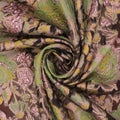 Green Floral on Burgundy Abstract Textured Brocade Fabric - Rex Fabrics