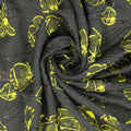 Citron Green Florals on a Black Background Brocade Fabric - Rex Fabrics