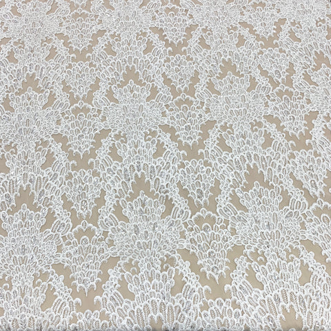 White Waves and Floral Embroidered Tulle Fabric - Rex Fabrics