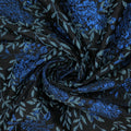 Blue Hues Floral on a Black Background Textured Brocade Fabric - Rex Fabrics