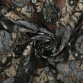 Gray and Silver Metallic Abstract on a Black Background Textured Brocade Fabric - Rex Fabrics