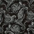 Silver Abstract Paisleys on a Black Background Textured Brocade Fabric - Rex Fabrics