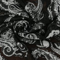 Silver Abstract Paisleys on a Black Background Textured Brocade Fabric - Rex Fabrics