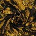 Mustard Abstract Paisleys on a Black Background Textured Brocade Fabric - Rex Fabrics
